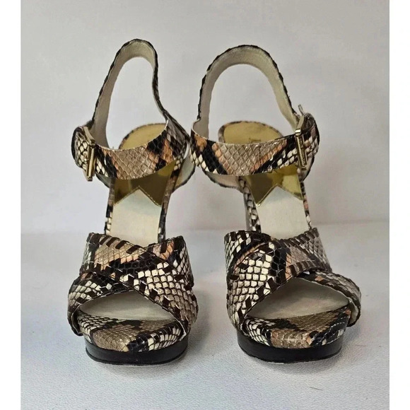 Michael Kors JET SET 6 Odessa 7.5 M Leather Snake Print Buckle HEELS Sandals - Picture 3 of 9